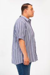Men's Tomato Big Size Half Sleeve Striped Button Front Shirt