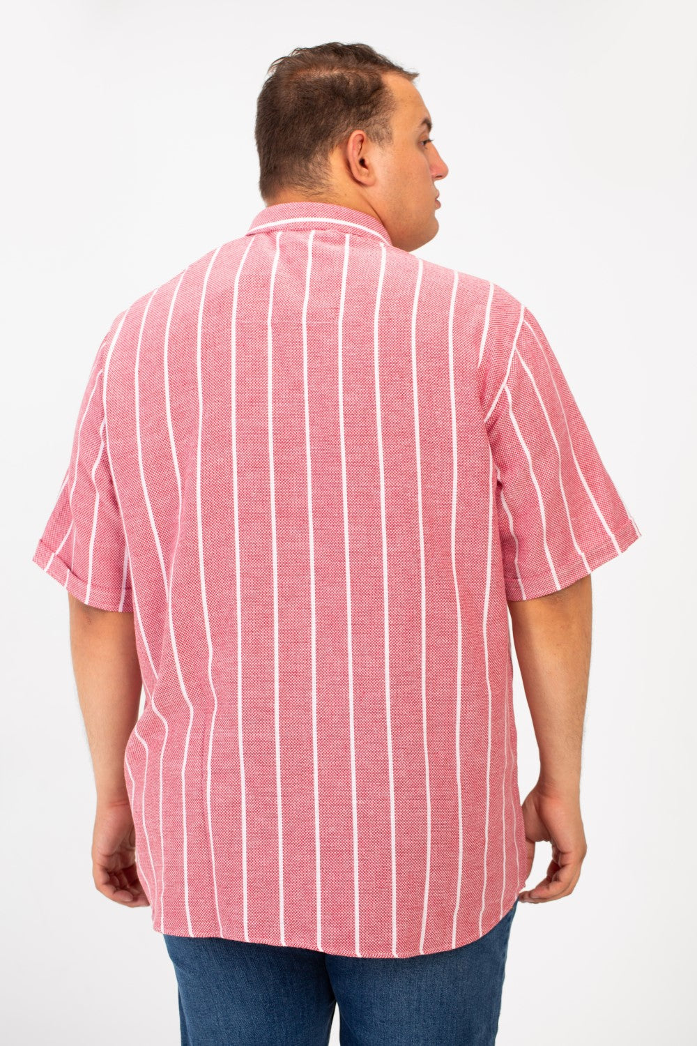 Men's Tomato Big Size Half Sleeve Striped Button Front Shirt