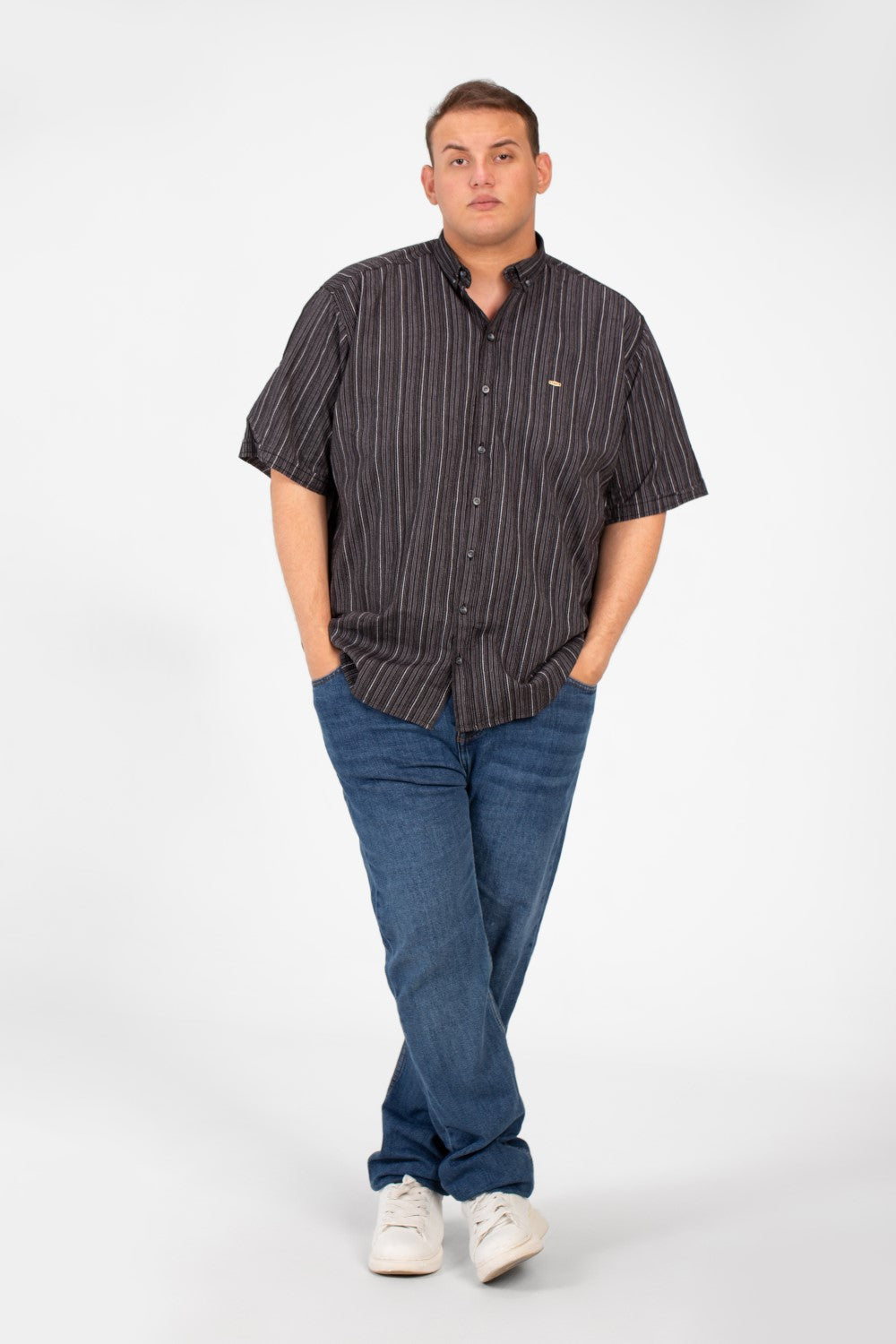 Men's Tomato Big Size Half Sleeve Striped Shirt In Basic Details