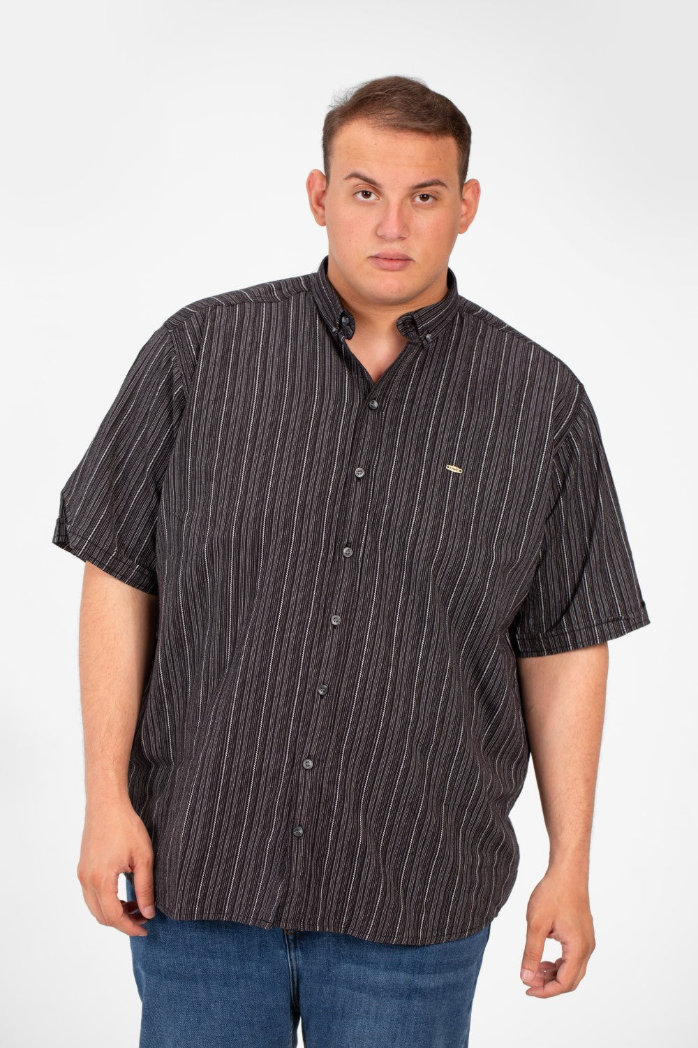 Men's Tomato Big Size Half Sleeve Striped Shirt In Basic Details