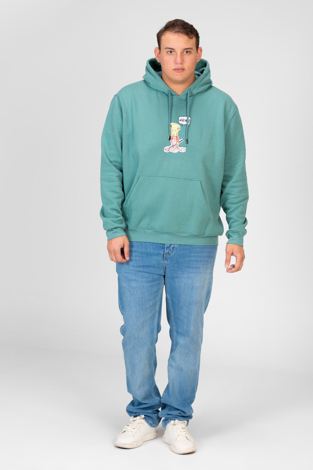 Men's Big size Hoodie With Graphic Print And Front Pocket