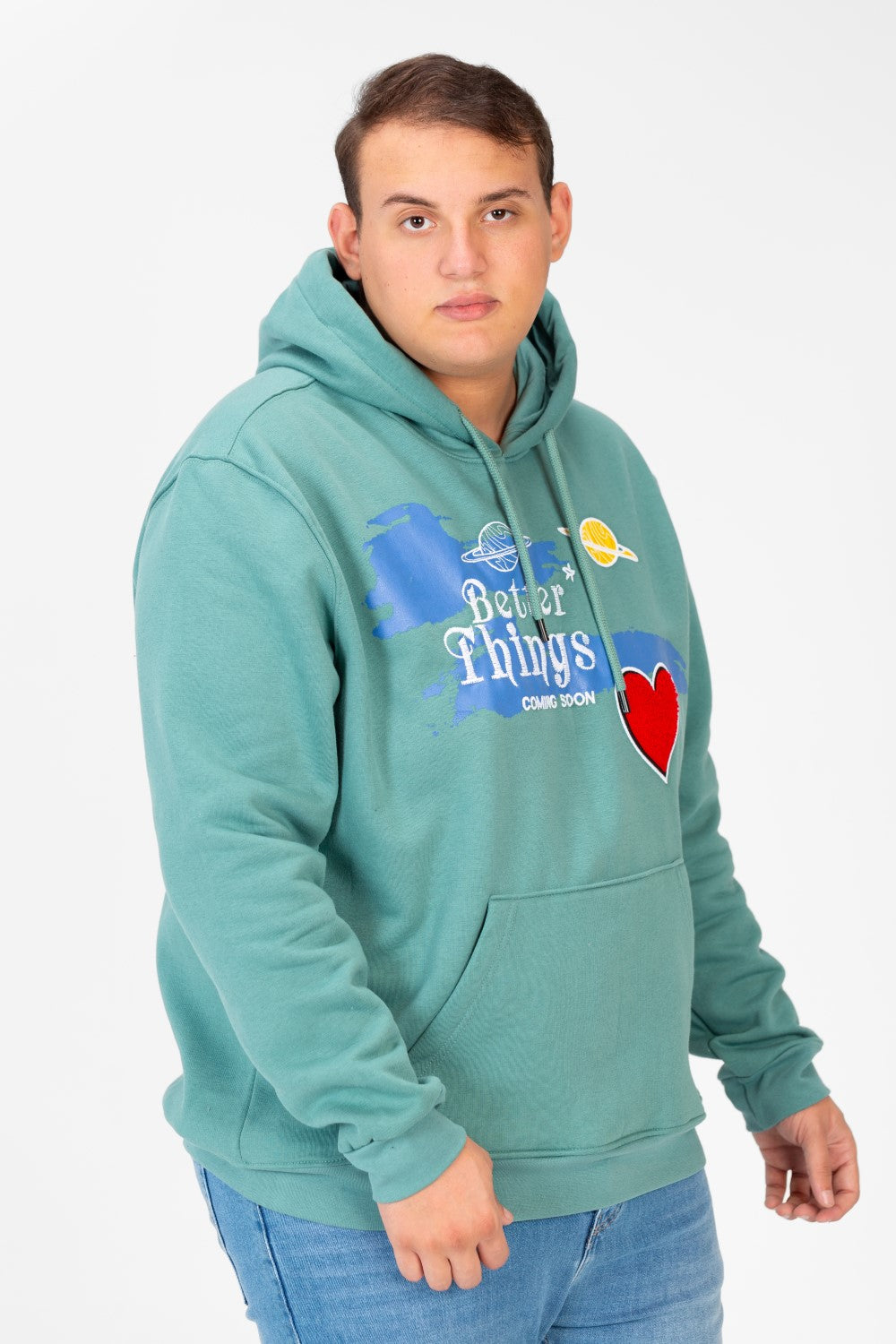 Men's Big Size Hoodie Sweatshirt With Front Print And Long Sleeves
