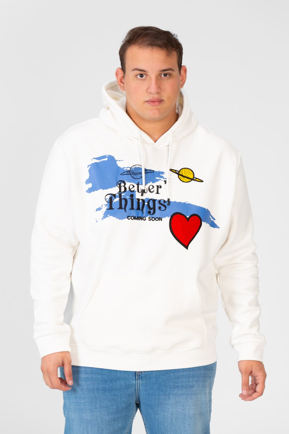Men's Big Size Hoodie Sweatshirt With Front Print And Long Sleeves
