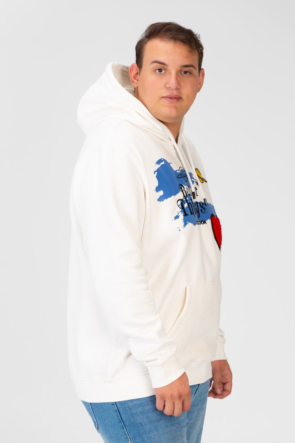 Men's Big Size Hoodie Sweatshirt With Front Print And Long Sleeves