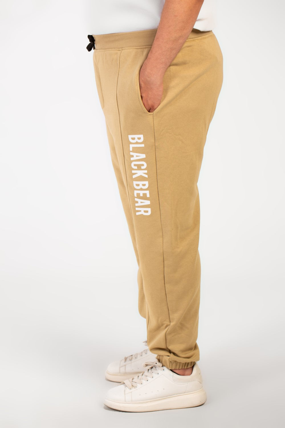 Men's Big Size Melton Basic Sweatpants With Elastic Waistband And Side Text Print