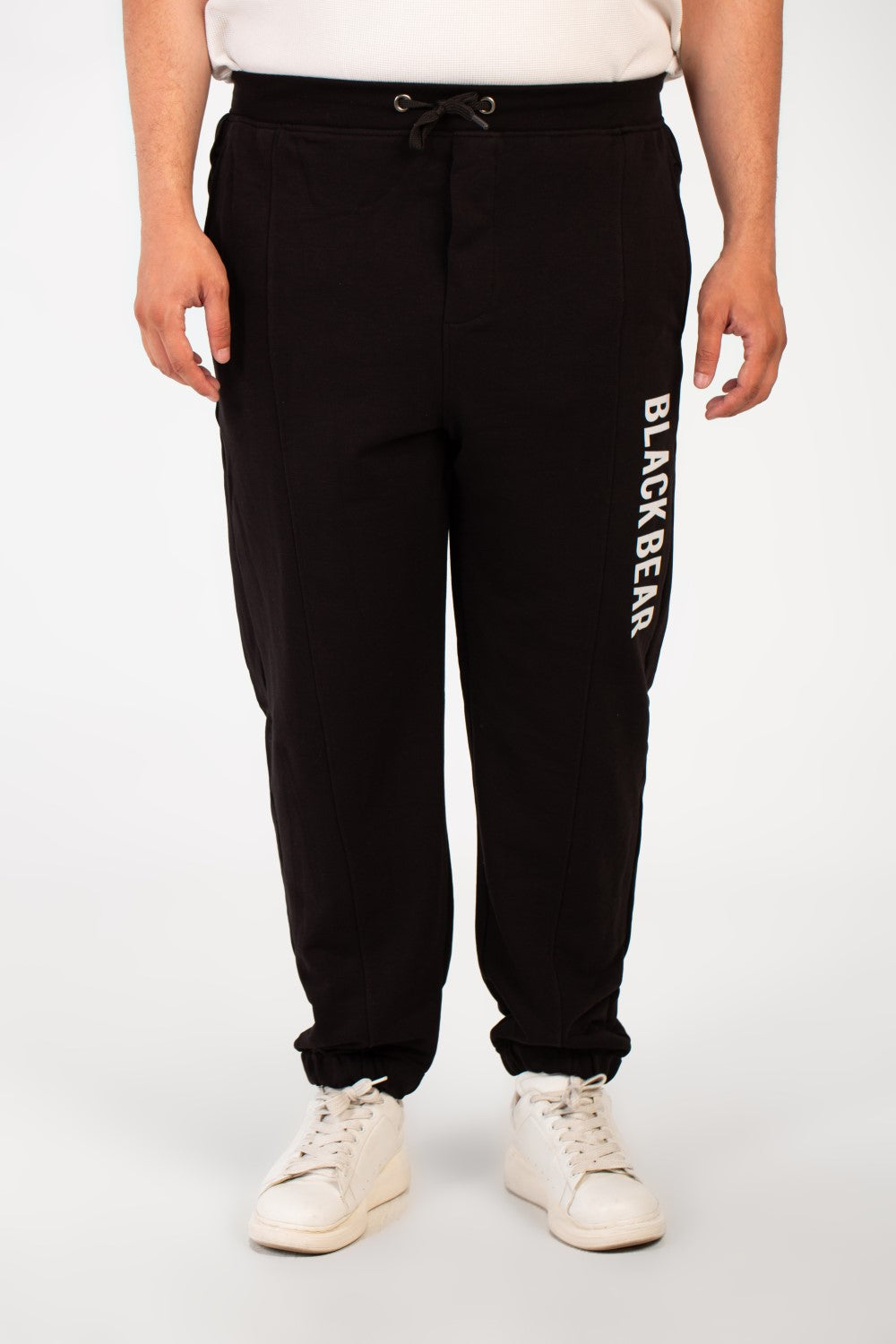 Men's Big Size Melton Basic Sweatpants With Elastic Waistband And Side Text Print