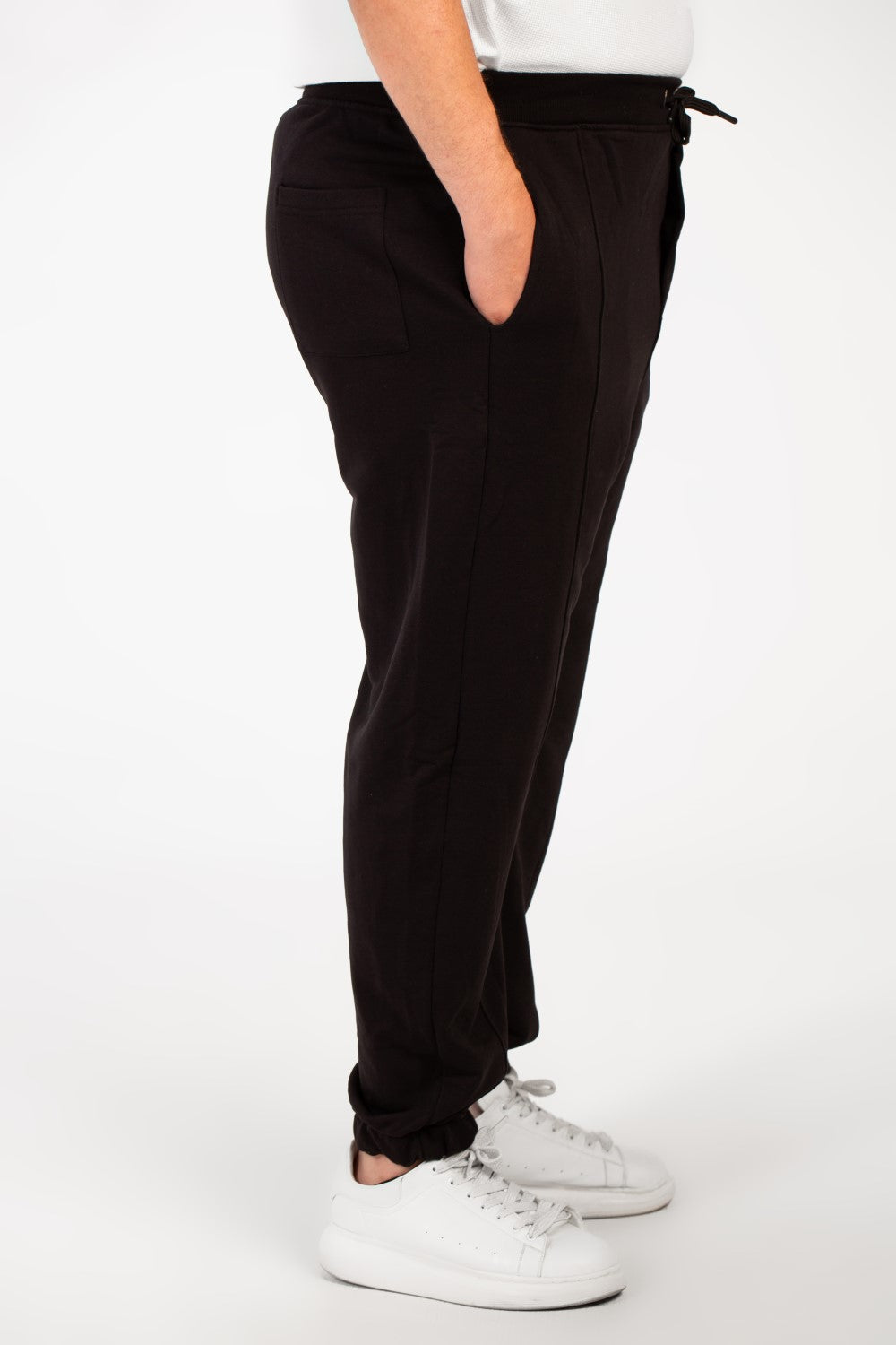 Men's Big Size Melton Basic Sweatpants With Elastic Waistband And Side Text Print