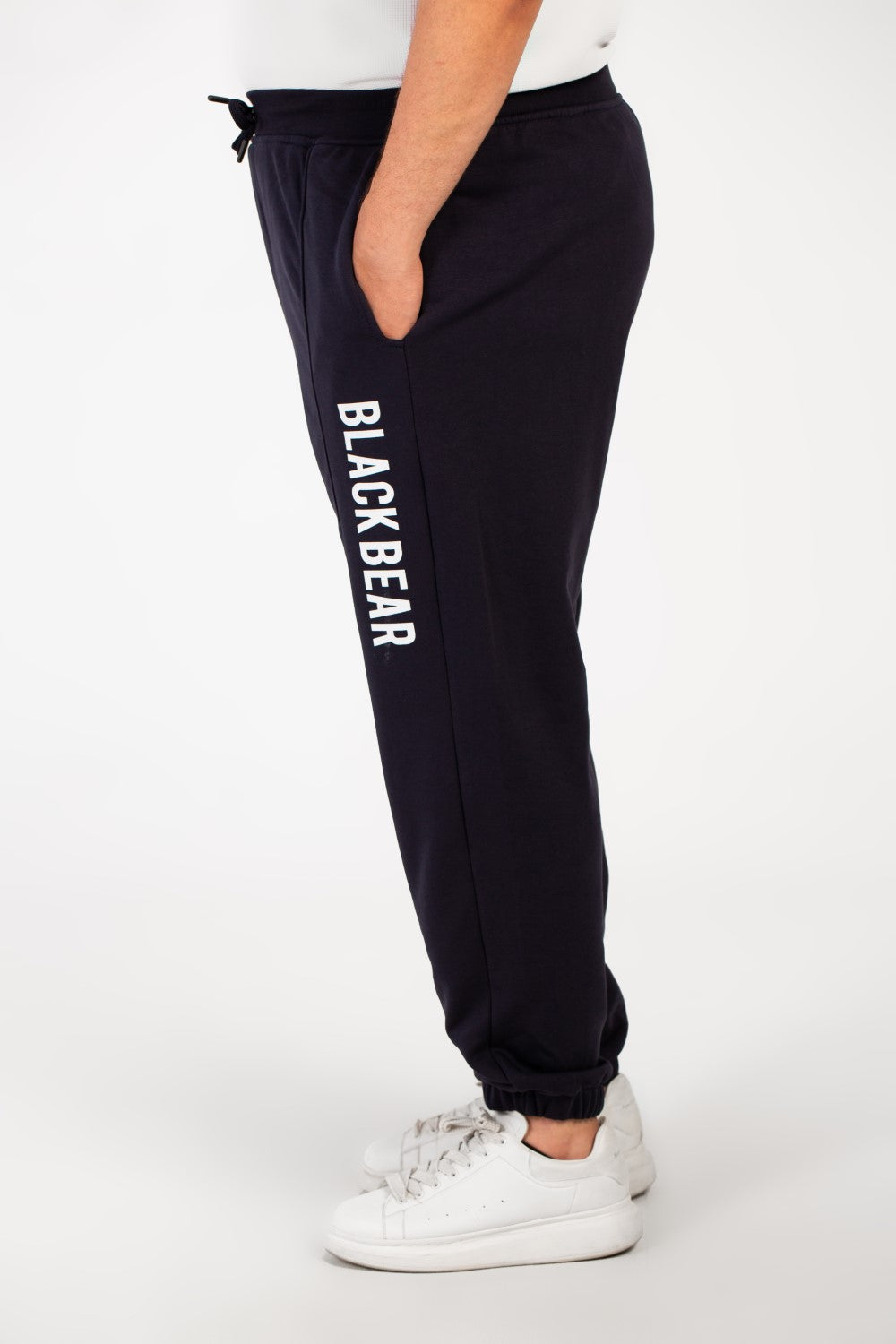 Men's Big Size Melton Basic Sweatpants With Elastic Waistband And Side Text Print