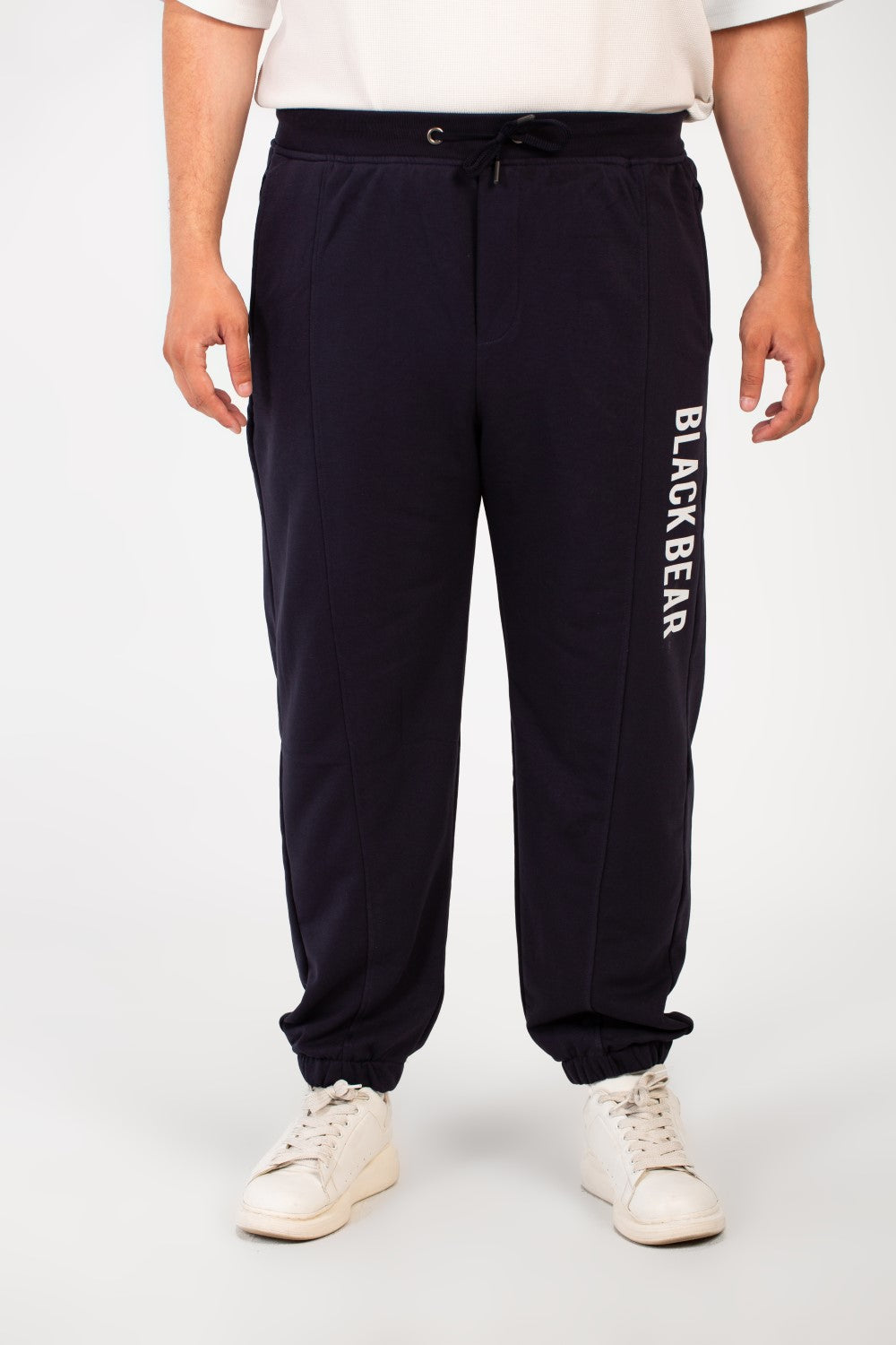 Men's Big Size Melton Basic Sweatpants With Elastic Waistband And Side Text Print