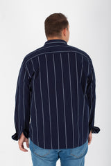 Men's Big Size Striped Shirt With Long Sleeves And Poplin Material