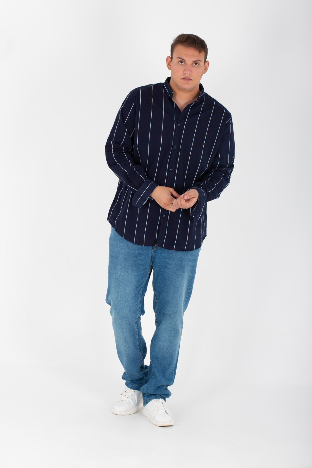 Men's Big Size Striped Shirt With Long Sleeves And Poplin Material