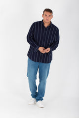 Men's Big Size Striped Shirt With Long Sleeves And Poplin Material