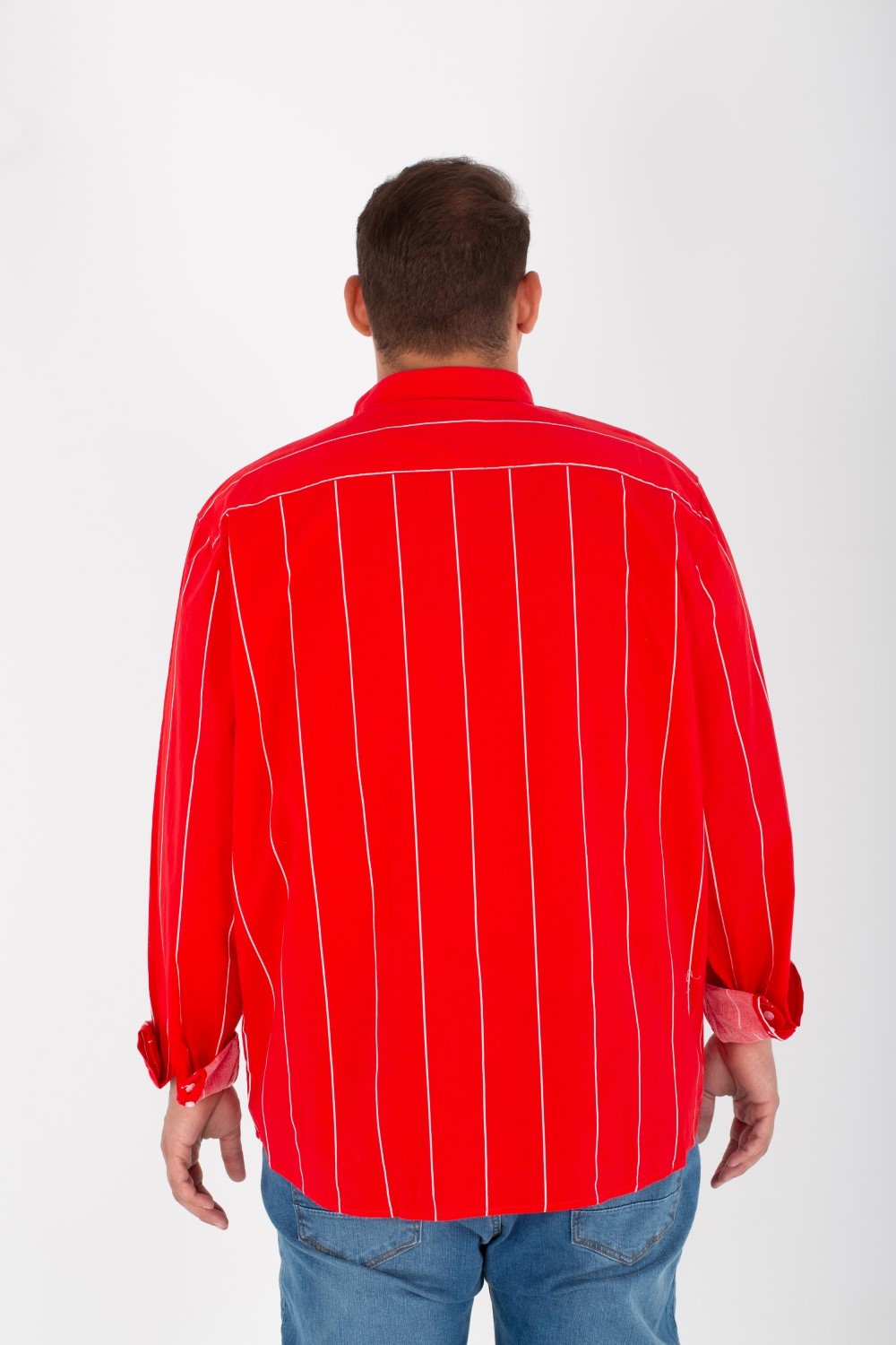 Men's Big Size Striped Shirt With Long Sleeves And Poplin Material
