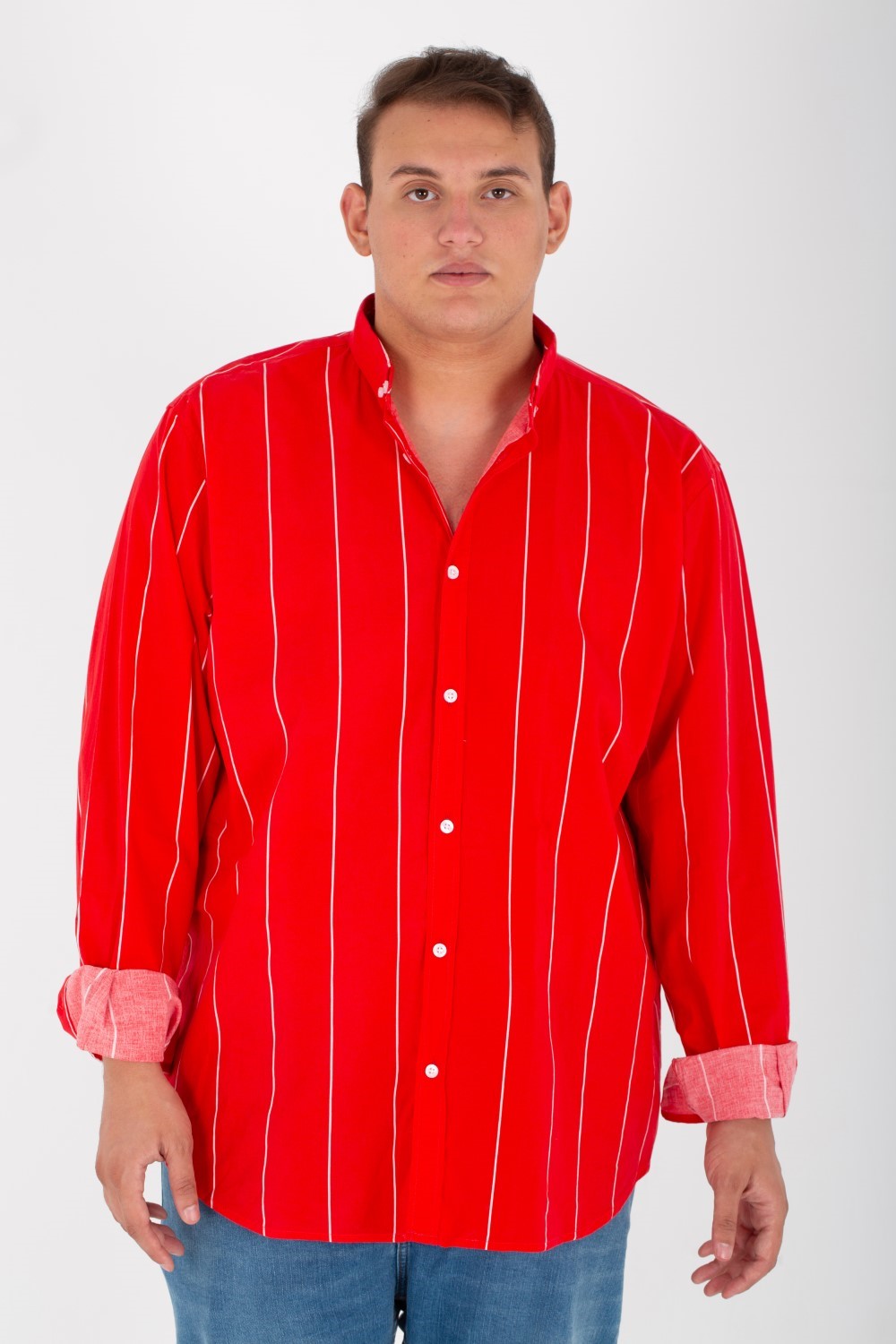 Men's Big Size Striped Shirt With Long Sleeves And Poplin Material