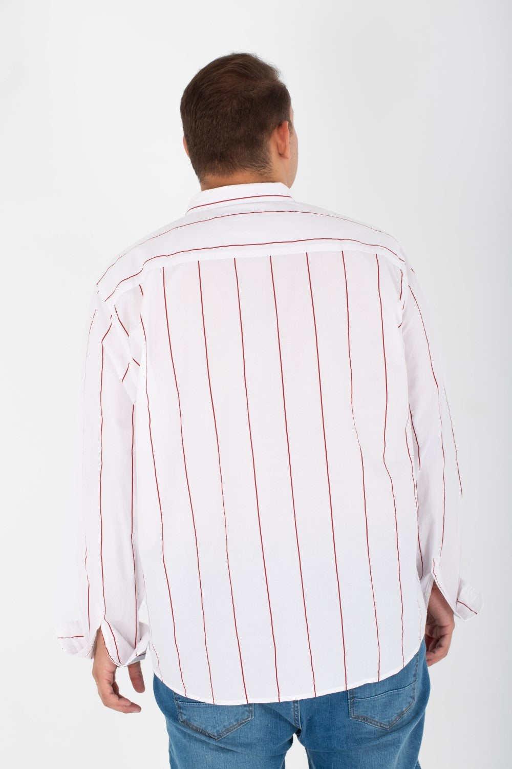 Men's Big Size Striped Shirt With Long Sleeves And Poplin Material