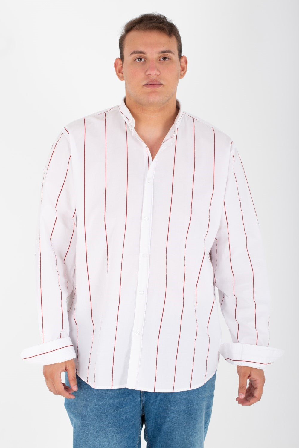 Men's Big Size Striped Shirt With Long Sleeves And Poplin Material