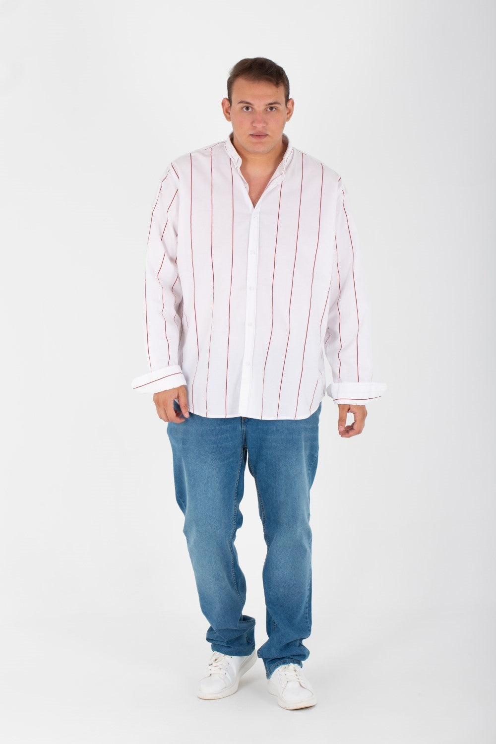 Men's Big Size Striped Shirt With Long Sleeves And Poplin Material