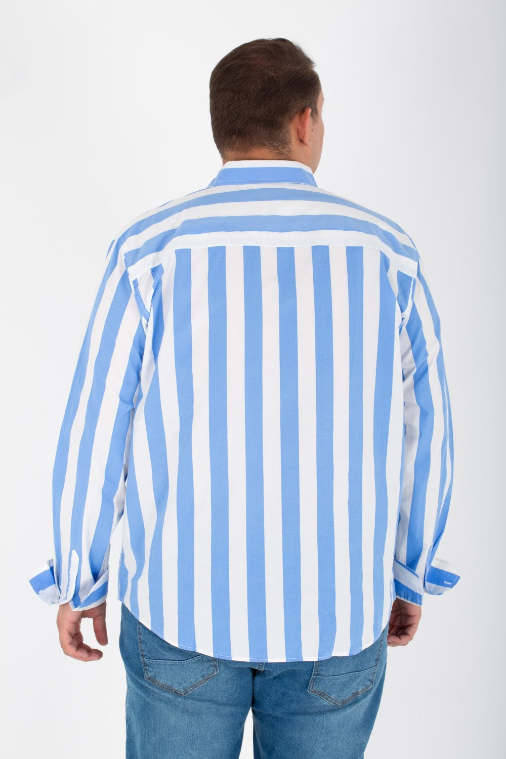 Men's Big Size Striped Shirt With Long Sleeves And Printed Poplin Material
