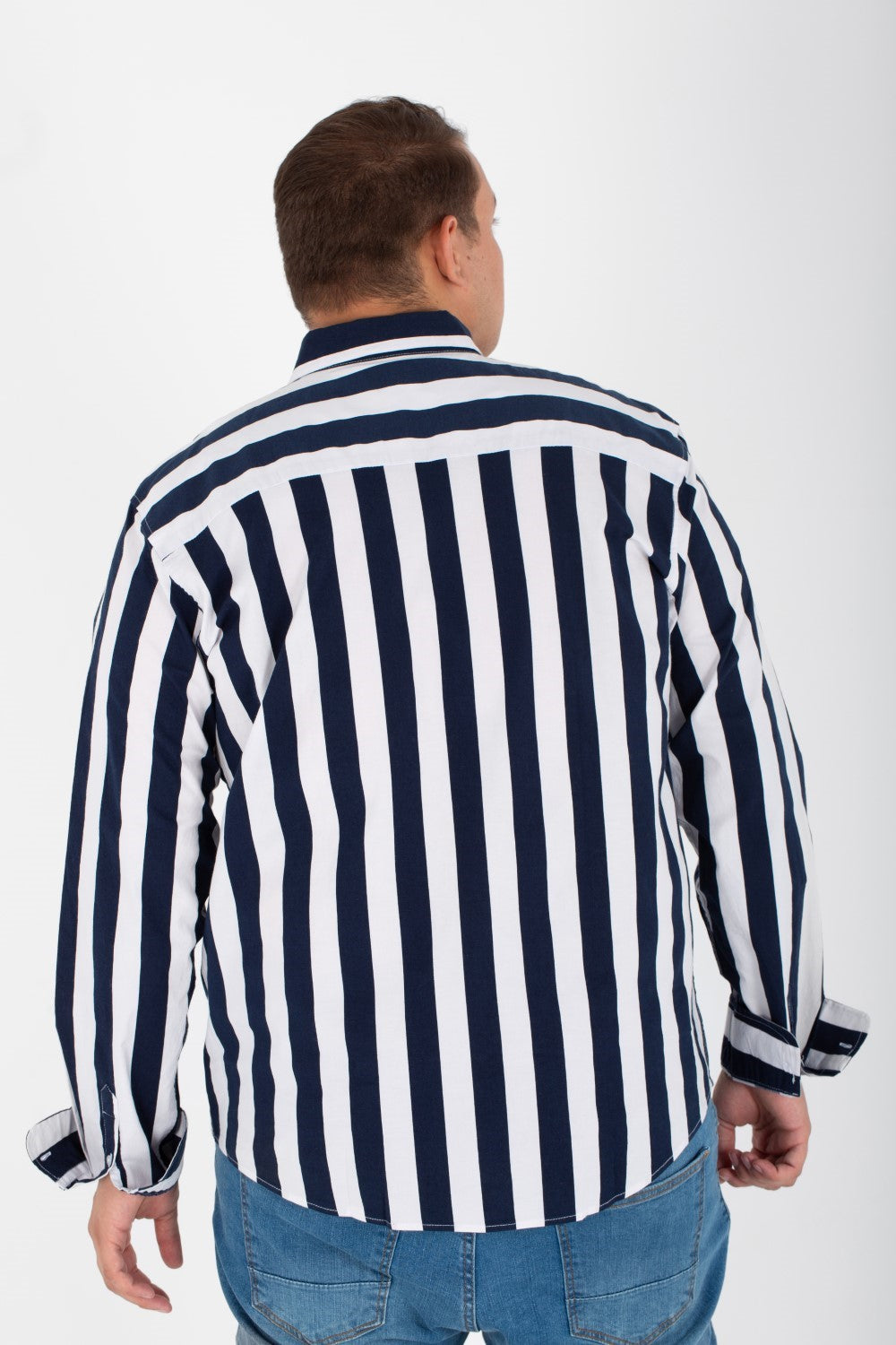 Men's Big Size Striped Shirt With Long Sleeves And Printed Poplin Material