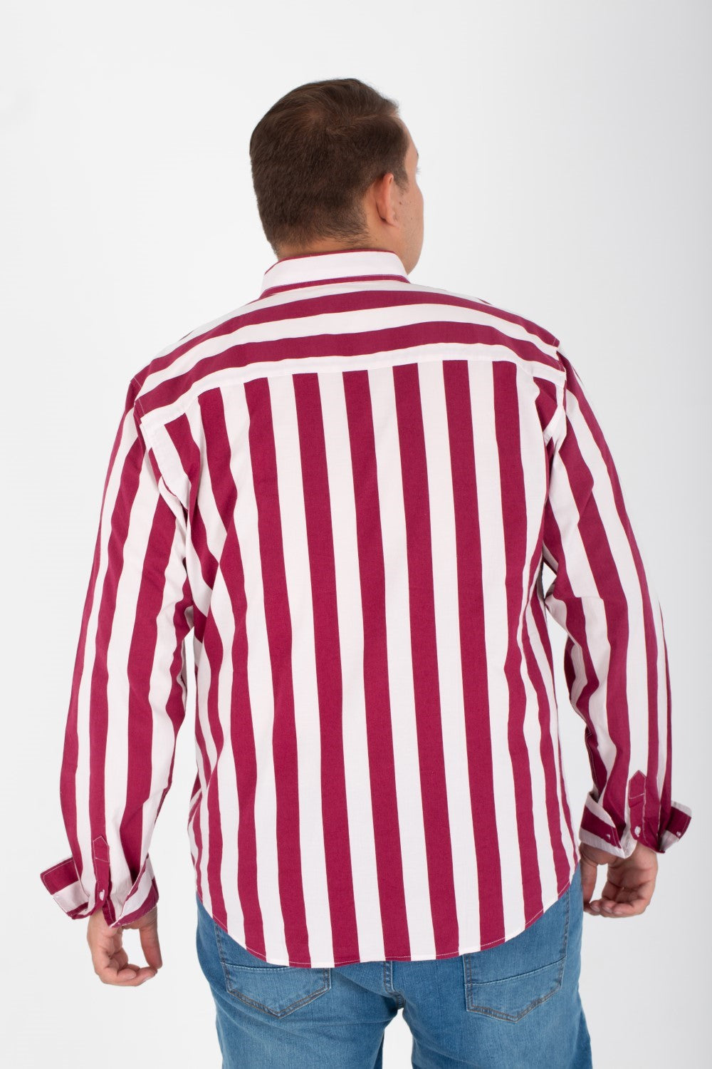Men's Big Size Striped Shirt With Long Sleeves And Printed Poplin Material