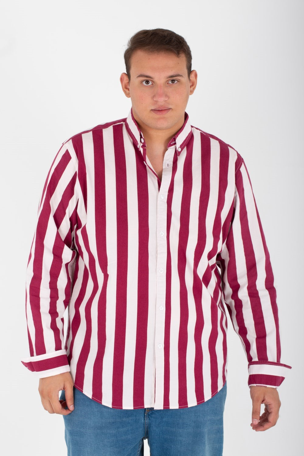 Men's Big Size Striped Shirt With Long Sleeves And Printed Poplin Material