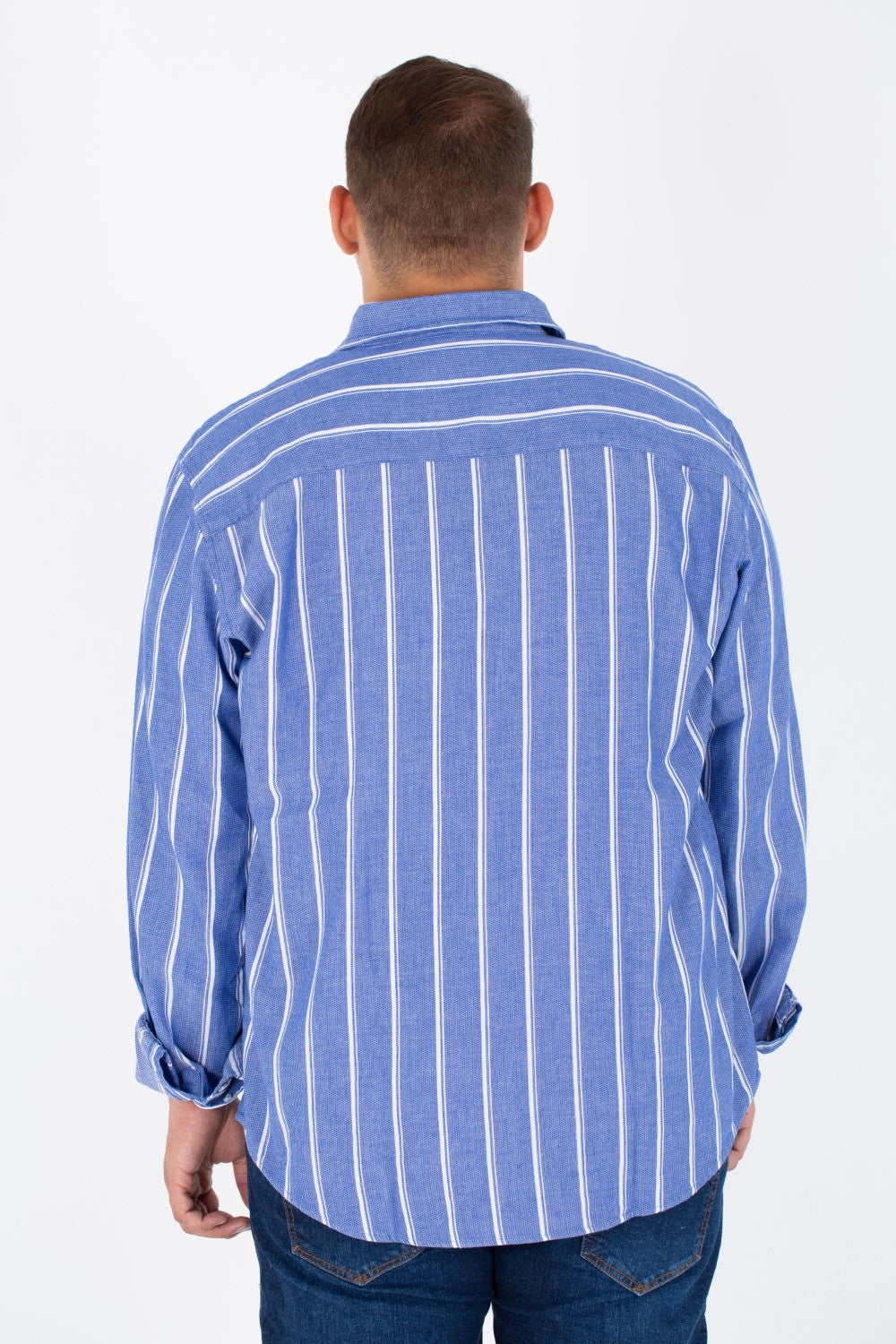 Men's Big Size Striped Poplin Shirt With Long Sleeves And Buttons On The Front
