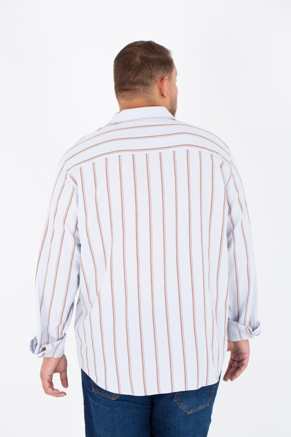 Men's Big Size Striped Poplin Shirt With Long Sleeves And Buttons On The Front