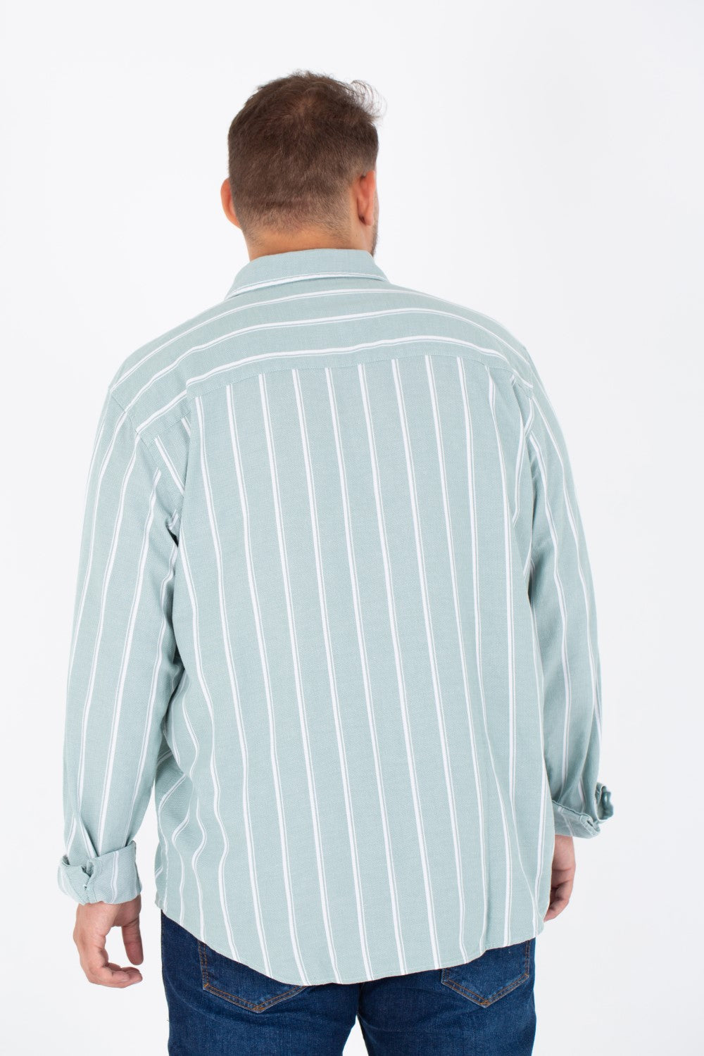 Men's Big Size Striped Poplin Shirt With Long Sleeves And Buttons On The Front