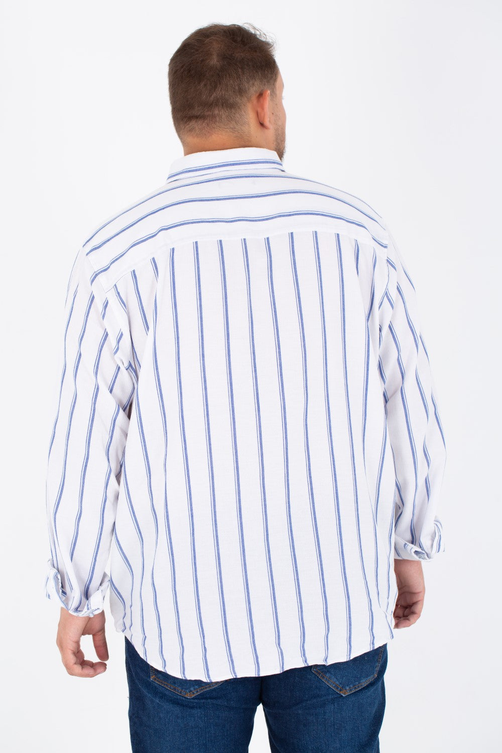 Men's Big Size Striped Poplin Shirt With Long Sleeves And Buttons On The Front