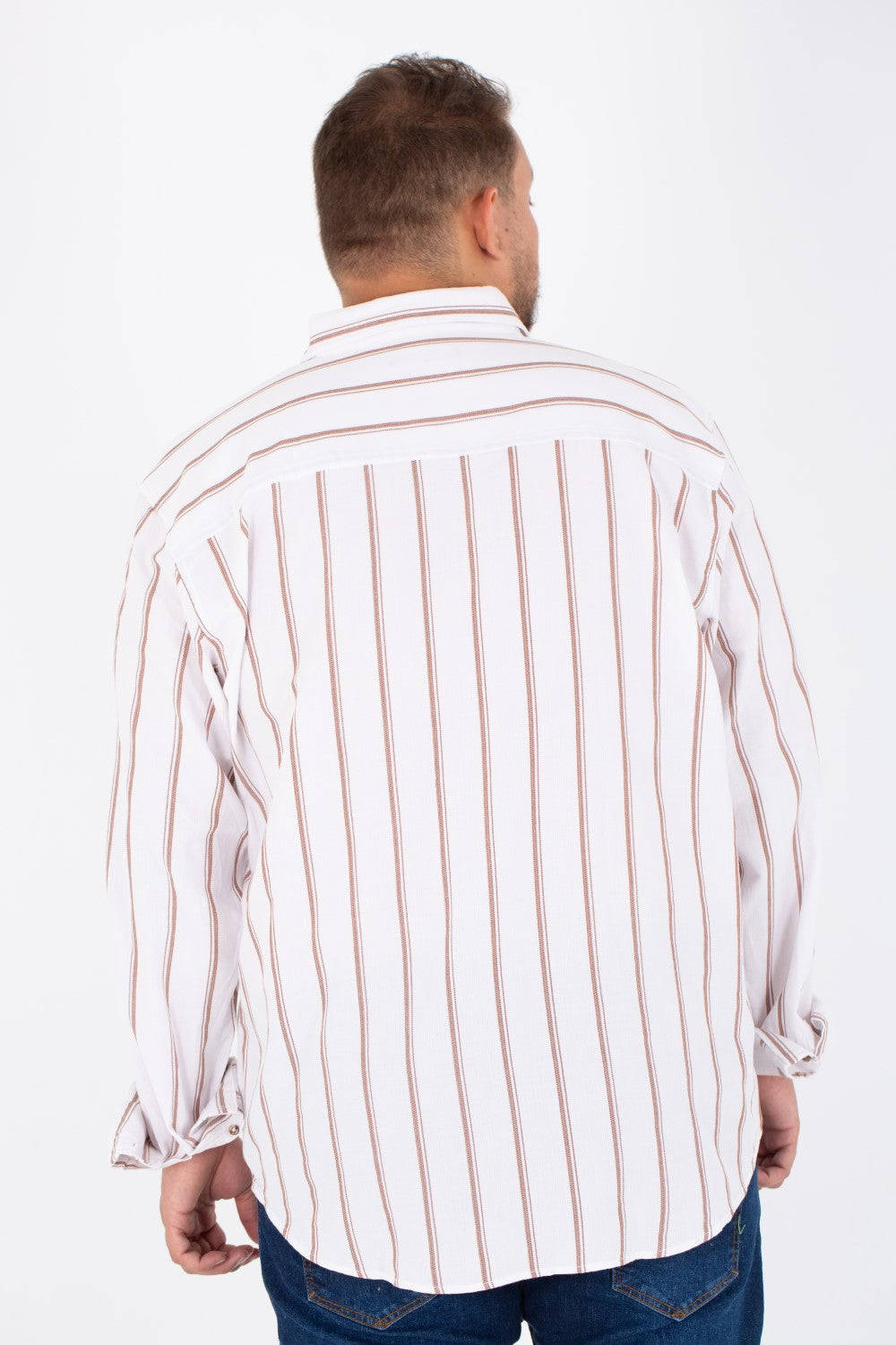 Men's Big Size Striped Poplin Shirt With Long Sleeves And Buttons On The Front