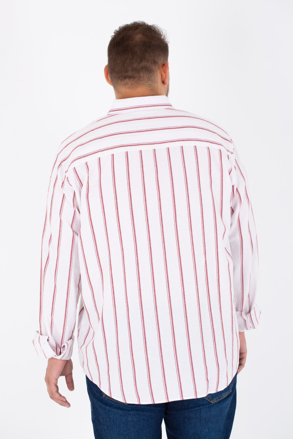 Men's Big Size Striped Poplin Shirt With Long Sleeves And Buttons On The Front