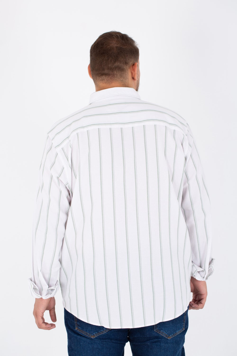 Men's Big Size Striped Poplin Shirt With Long Sleeves And Buttons On The Front