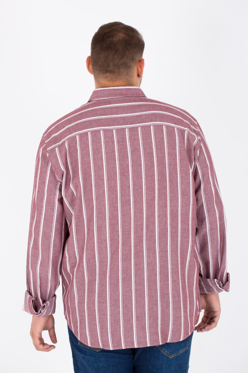 Men's Big Size Striped Poplin Shirt With Long Sleeves And Buttons On The Front