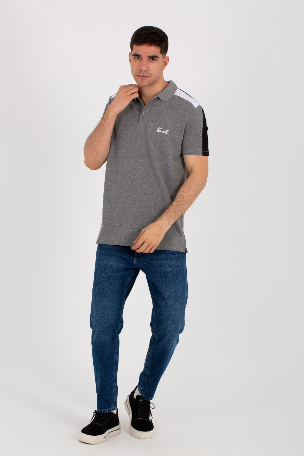 Mens Polo T-shirt With A Half Sleeve Collar And A Tomato Badge On The Front
