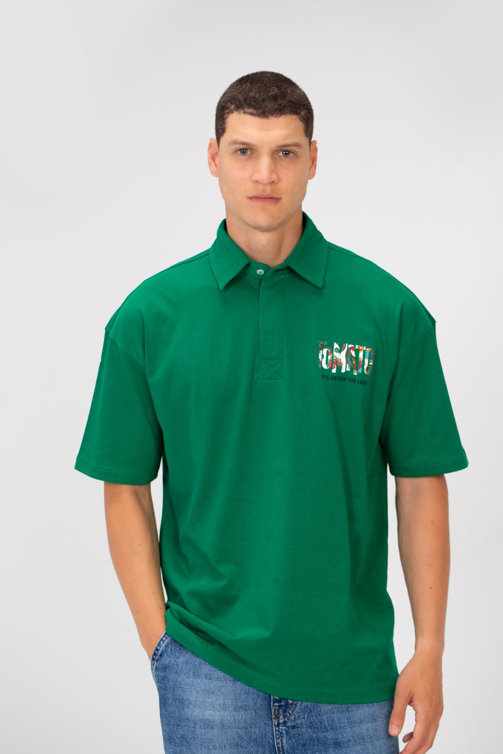 Men's Regular Fit Polo Neck Short Sleeve T-shirt With Colorful Tomato Print
