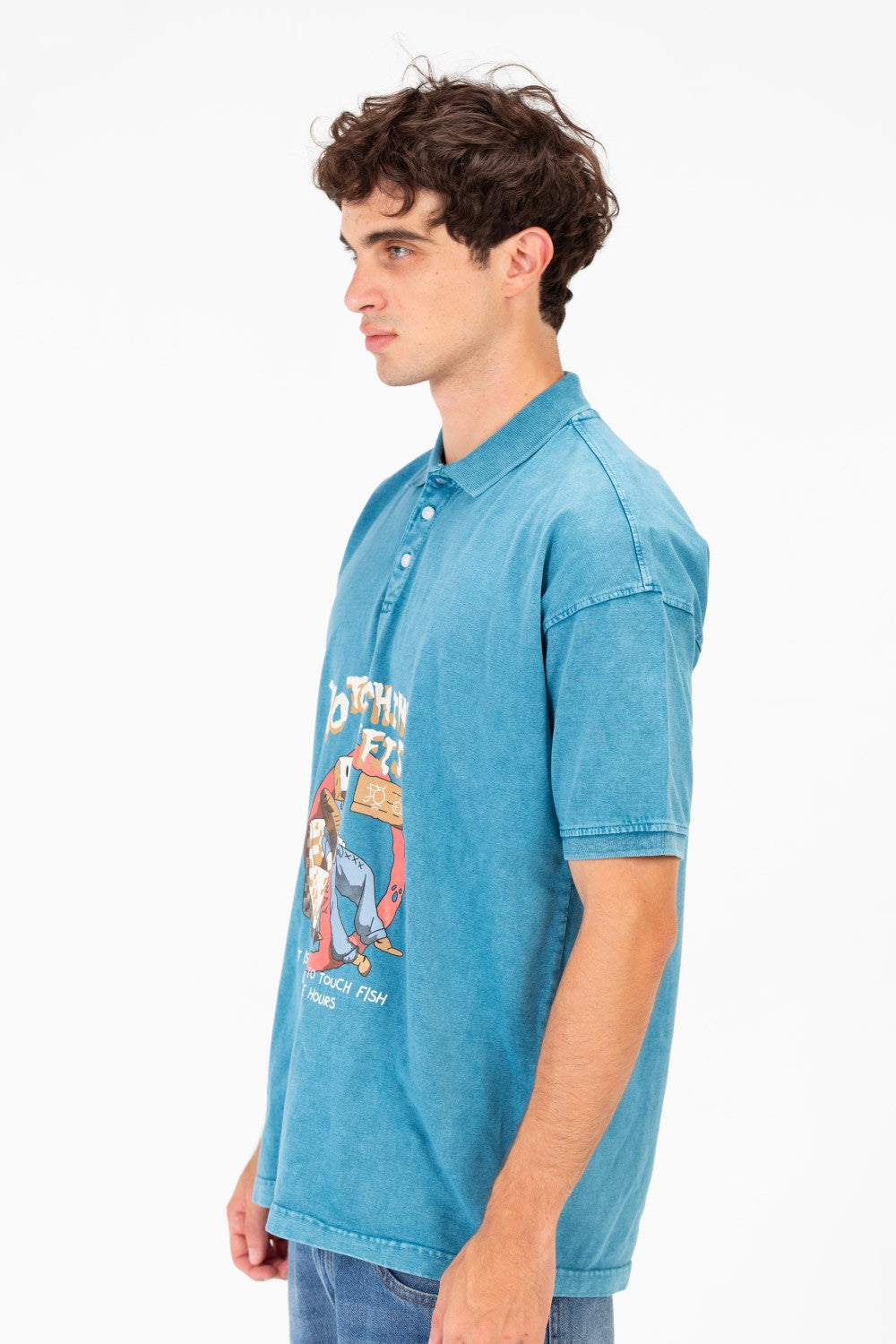 Men's Printed Short Sleeve Regular Fit Half Button Polo T-Shirt