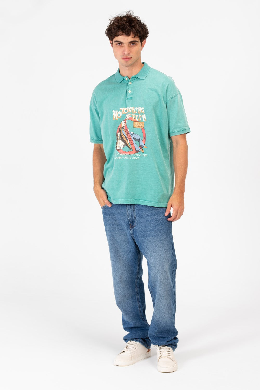 Men's Printed Short Sleeve Regular Fit Half Button Polo T-Shirt
