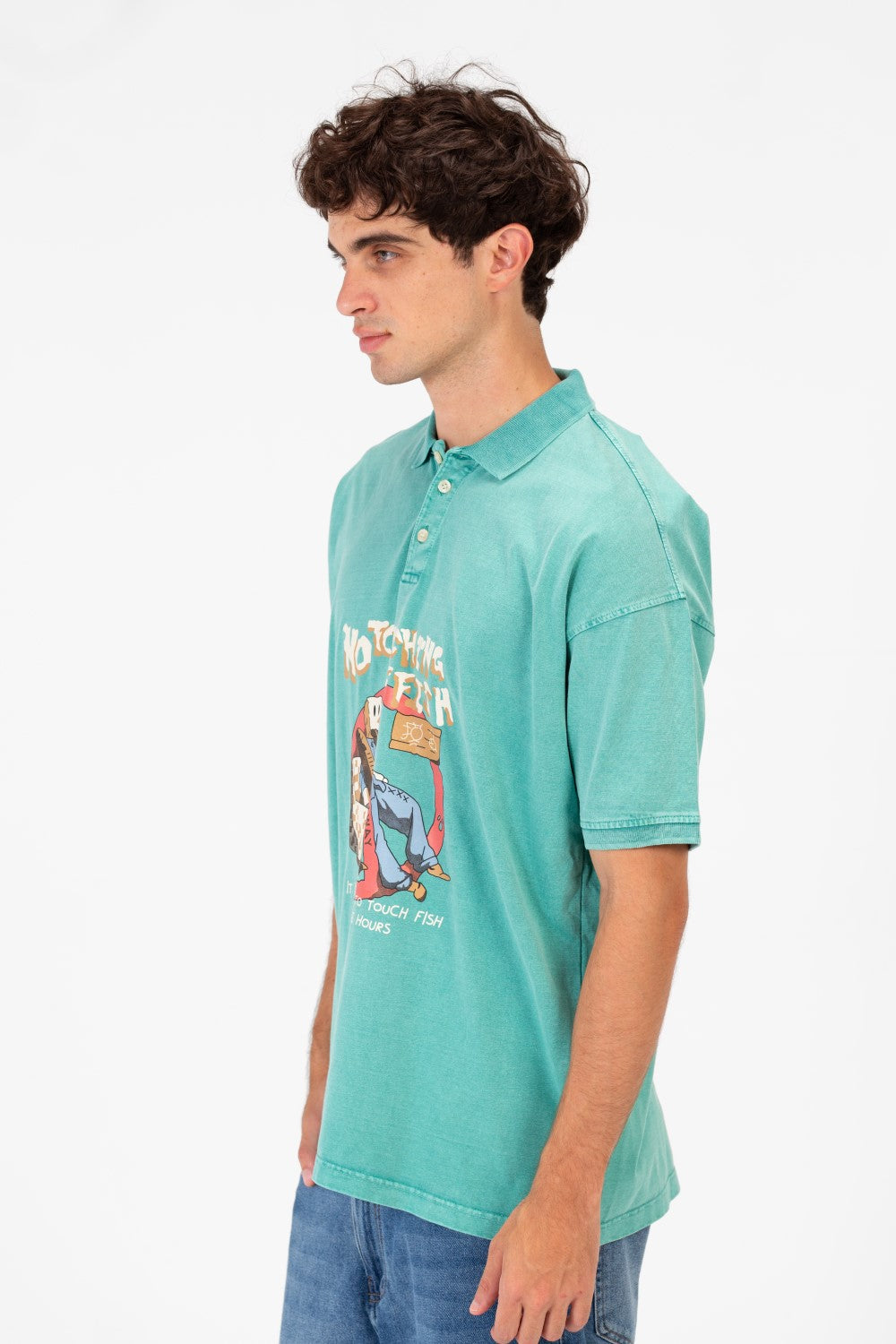 Men's Printed Short Sleeve Regular Fit Half Button Polo T-Shirt