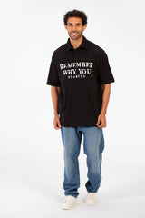 Men's Polo Neck Modern Front Text Print Regular Fit Short Sleeve T-Shirt