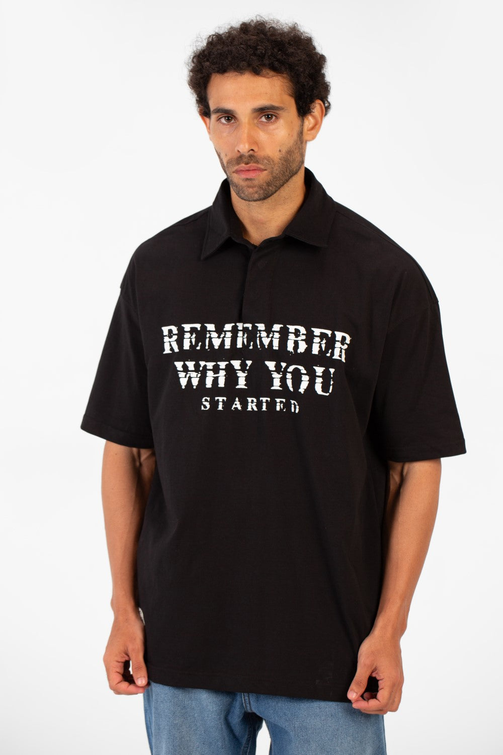 Men's Polo Neck Modern Front Text Print Regular Fit Short Sleeve T-Shirt