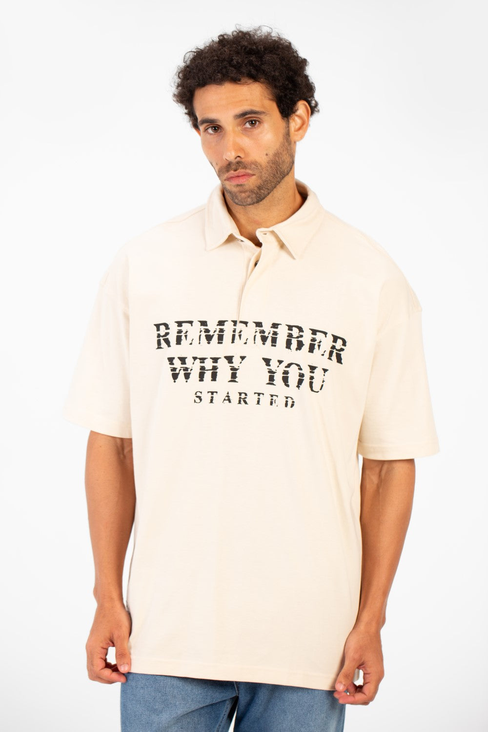 Men's Polo Neck Modern Front Text Print Regular Fit Short Sleeve T-Shirt