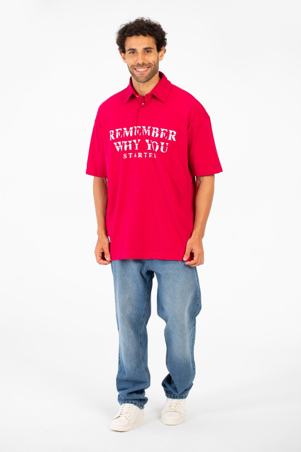 Men's Polo Neck Modern Front Text Print Regular Fit Short Sleeve T-Shirt