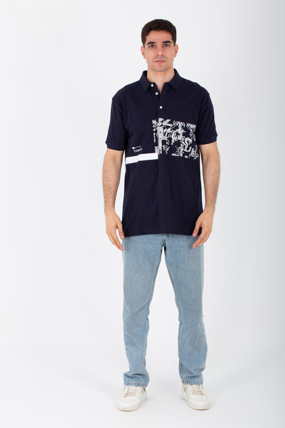 Mens Short Sleeve Slim Fit Polo T-shirt With Front Print