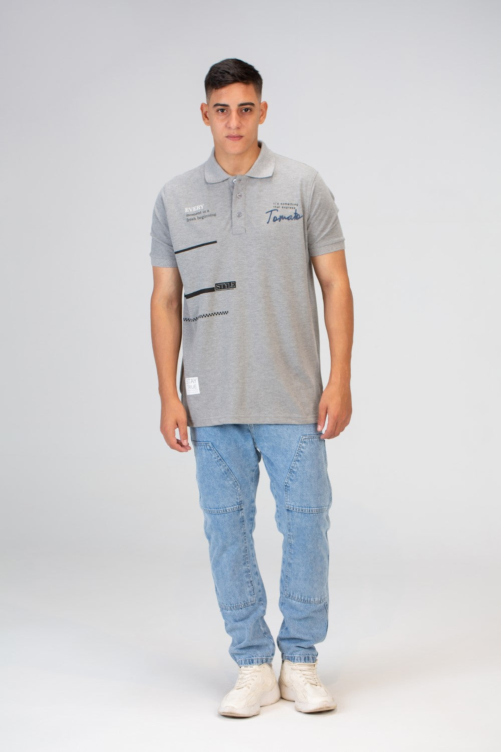 Mens Slim Fit Polo Short Sleeves T-Shirt With Front Print