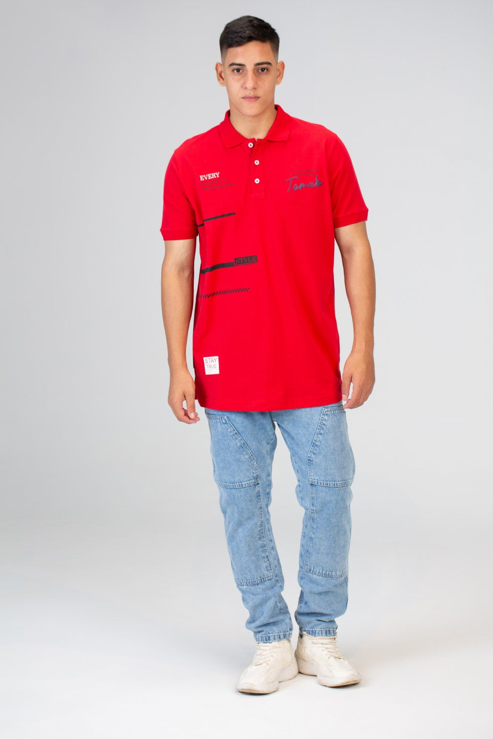 Mens Slim Fit Polo Short Sleeves T-Shirt With Front Print