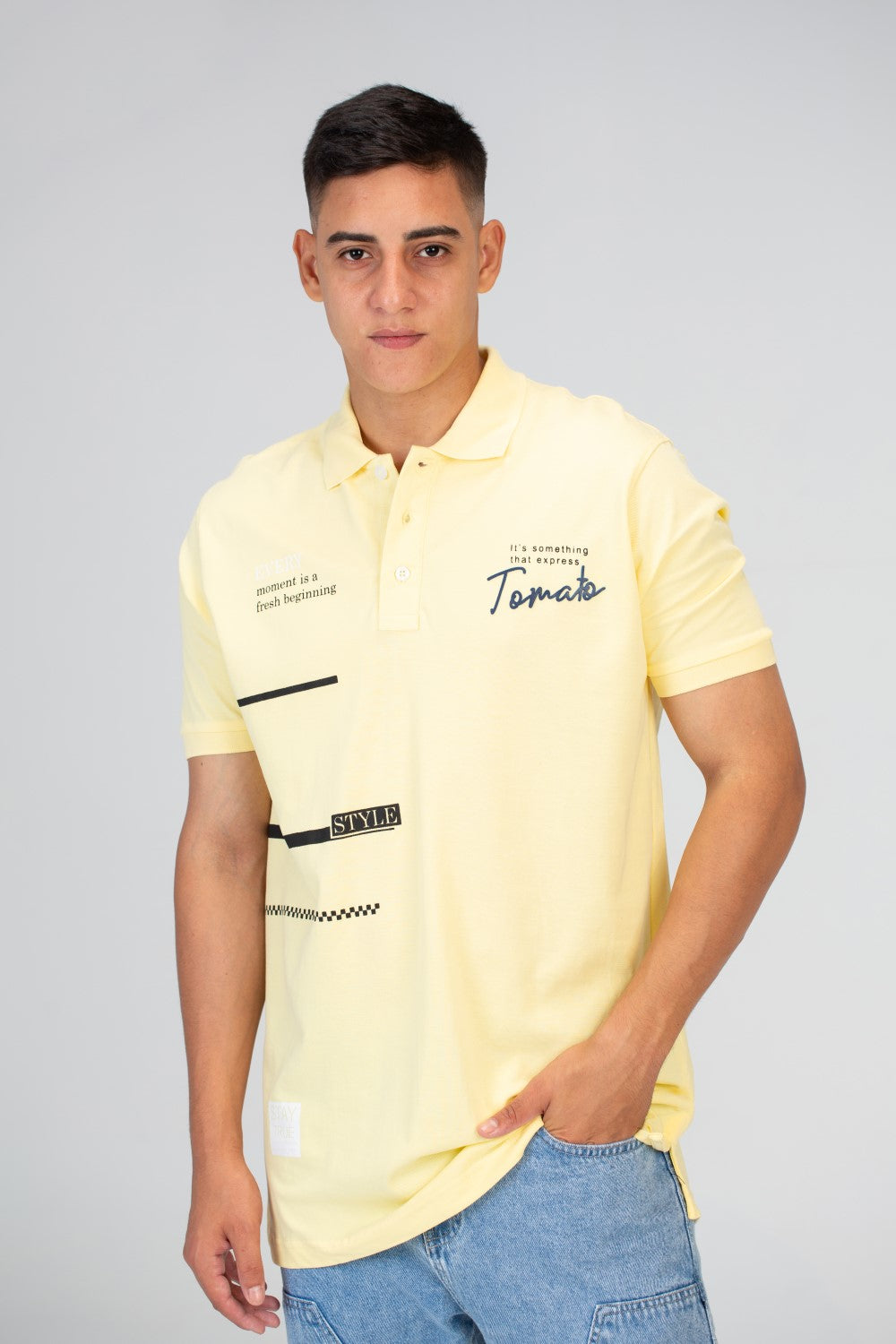 Mens Slim Fit Polo Short Sleeves T-Shirt With Front Print