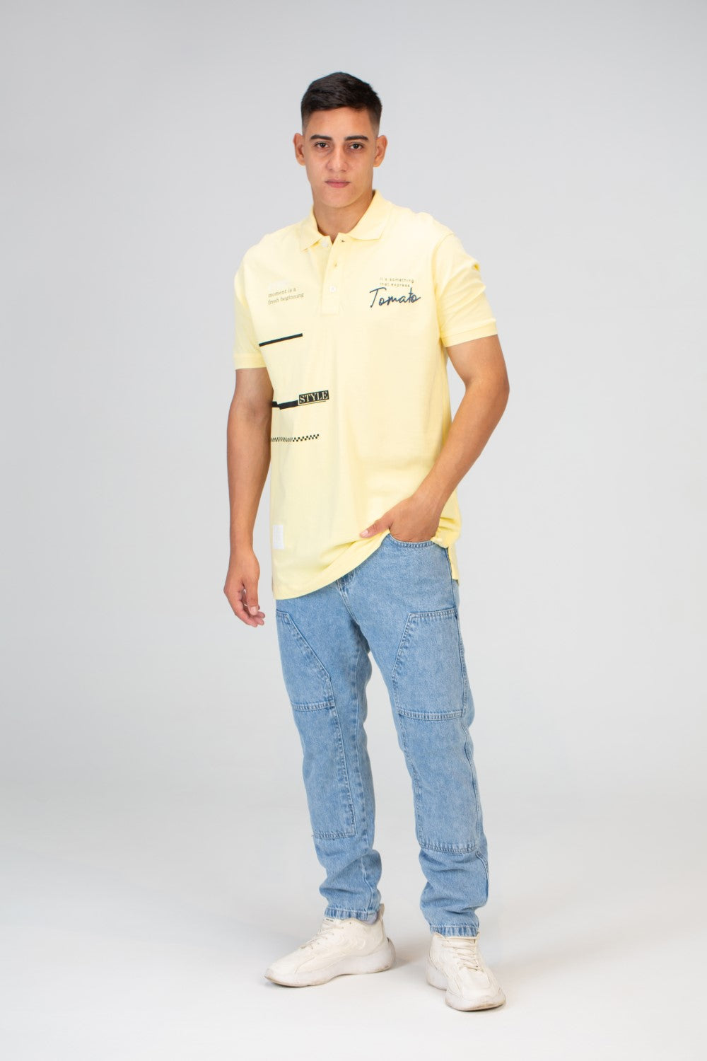 Mens Slim Fit Polo Short Sleeves T-Shirt With Front Print
