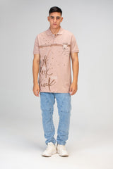 تيشيرت بولو بأكمام نصفية للرجال Slim Fit مع طبعة أمامية