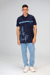 تيشيرت بولو بأكمام نصفية للرجال Slim Fit مع طبعة أمامية