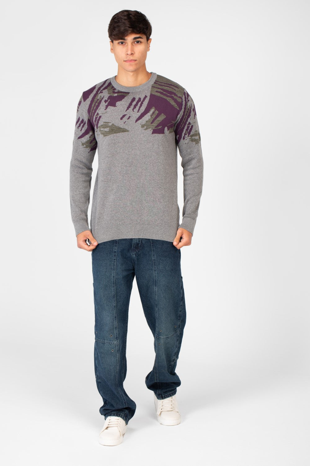 Men's Jakar Printed Crew Neck Pullover Sweater